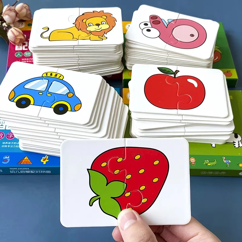 Tier Karten Passende Spiel Kinder Puzzles Cartoon-Muster Kognitive Spielzeug Obst Verkehrs Speicher Karten Kinder Frühe Pädagogische Spielzeug Image