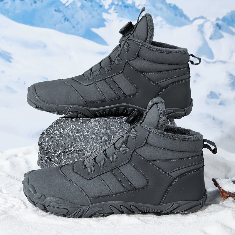 Einfarbige, bequeme Schneestiefel für Herren, drehbarer Schnallenverschluss, warme, bequeme, rutschfeste kurze Plüschstiefel, bequeme Outdoor-Wanderschuhe, warme Bergsteigerschuhe, geeignet für den Image