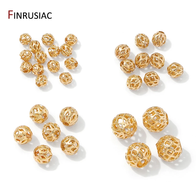 4/5/6/8mm 14K vergoldete hohle runde Abstandsperlen, Messing-Trennerperlen für DIY-Armbandherstellung, Zubehör für Schmuck Image