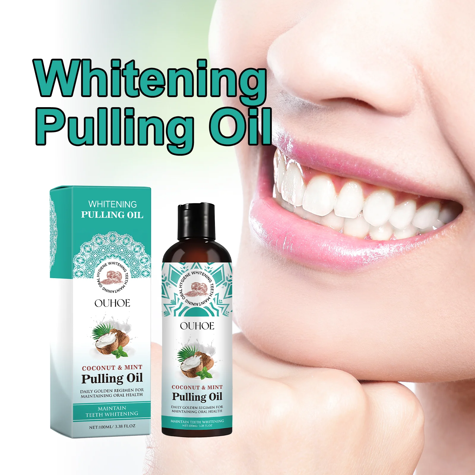 Kokosnuss-Mundwasser für frischen Atem und Zahnaufhellung, entfernt schlechten Gerüche, Plaque, Zahnstein, alkoholfrei, sanfte Mundpflege, Spülung, 100 ml Image