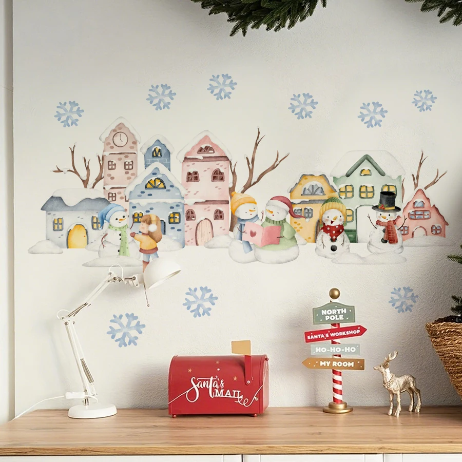 Warmer Aquarell-Schneemann, bunte Cottage-Kinderzimmer-Wandaufkleber, abnehmbar, selbstklebend, für Kinderzimmer, Wohnzimmer, Kinderzimmer, Dekoration