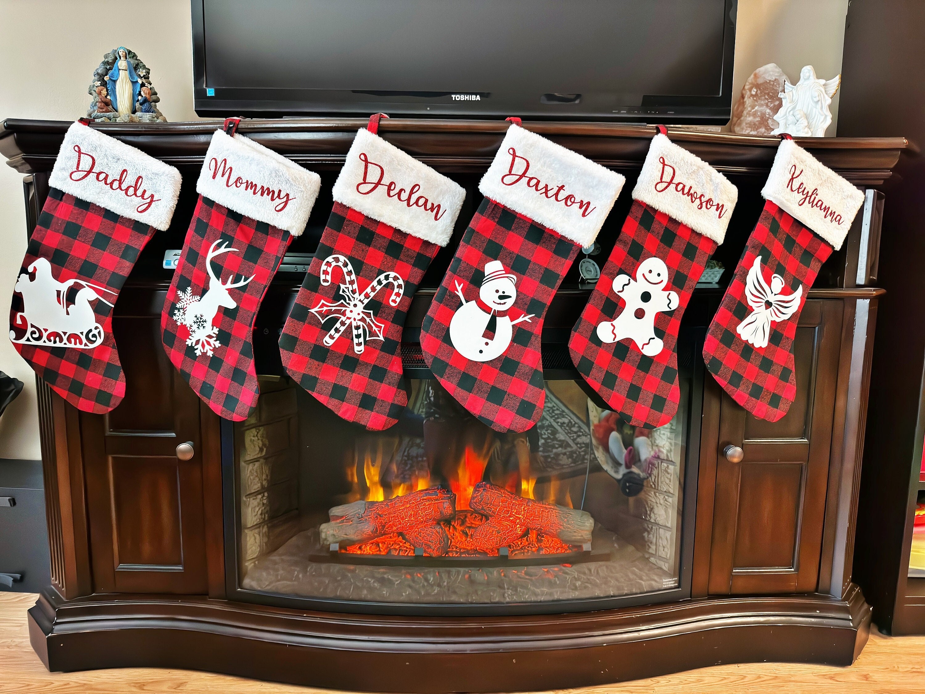 Calze di Natale a quadri - Calze di Natale in flanella - Calze di Natale - Calze di Natale personalizzate - Calze con nomi - Natale 2025