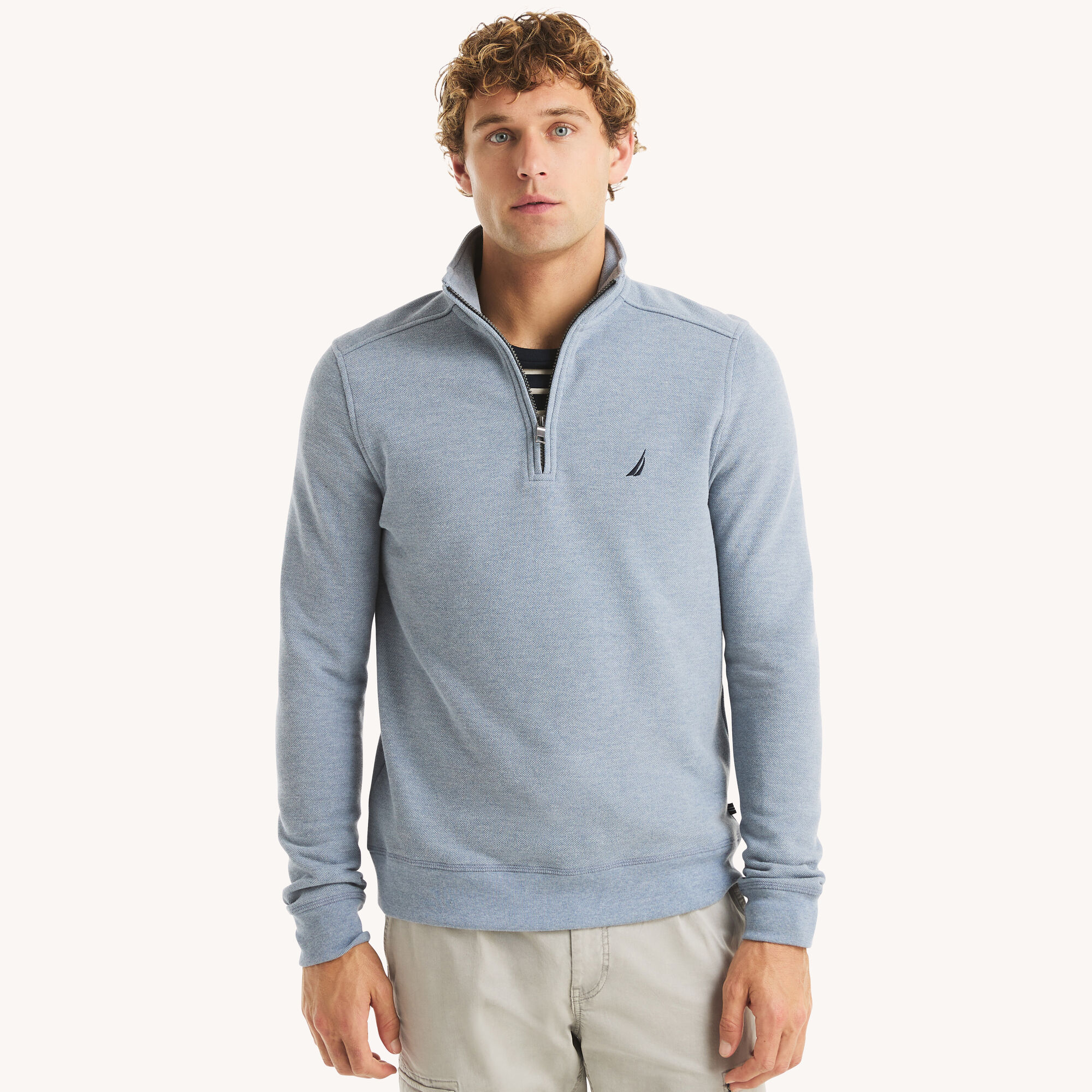 Nautica Men's Quarter-Zip Fleece Sweatshirt 442 (Anchor Blue Heather), L