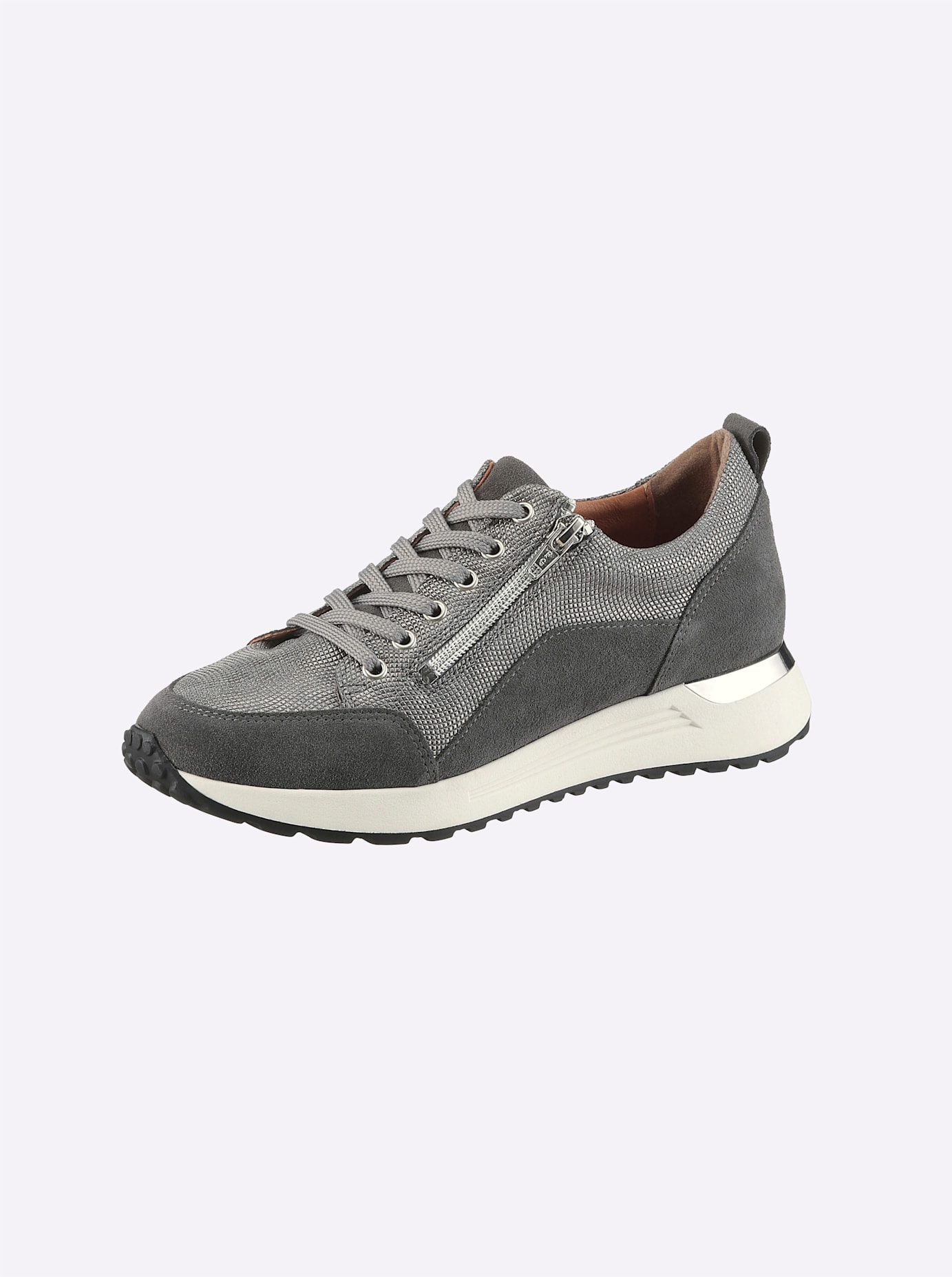 Sneaker HEINE, Damen, Gr. 40, grau (grau, grau, metallic), Leder, Textil, Veloursleder, Schuhe