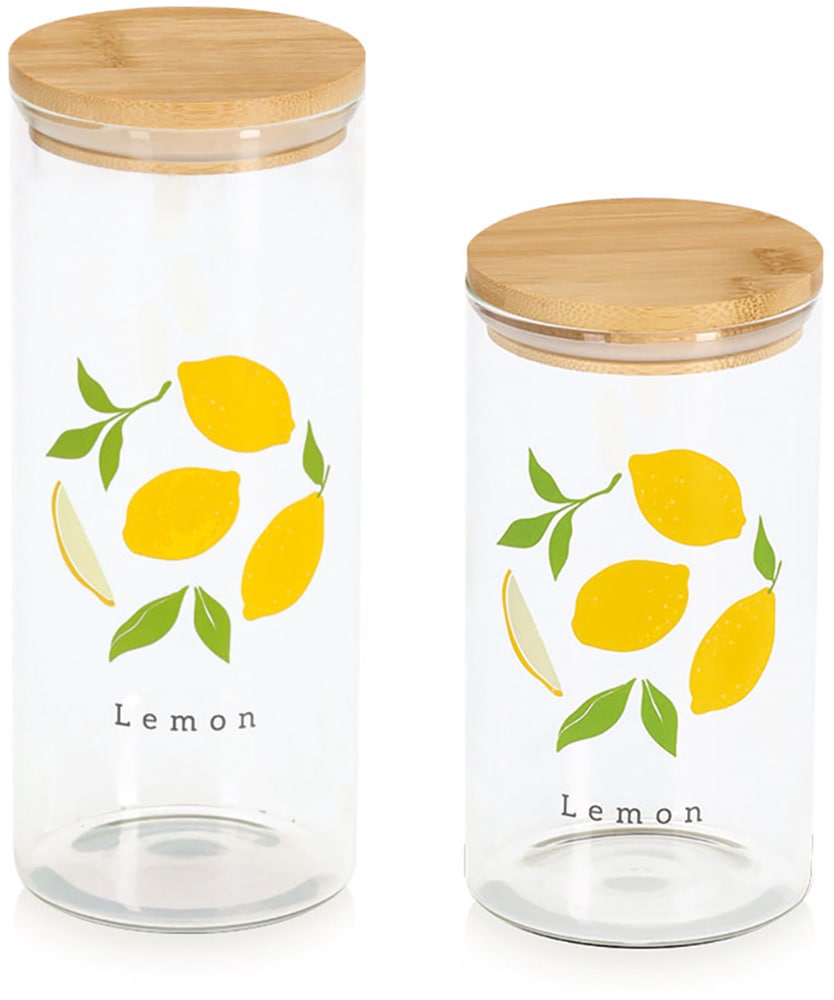 Vorratsglas ZELLER PRESENT "Lemon" m. Bambusdeckel", transparent, holzfarben, H:17cm, Lebensmittelaufbewahrungsbehälter, luftdicht, schützt vor Feuchtigkeit, 850 ml Image