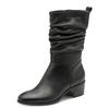 Stiefel TAMARIS, Damen, Gr. 38, schwarz, Glattleder, unifarben, modisch, Schuhe, Blockabsatz, Kurzstiefel mit Falten am slouchy Schaft, Topseller