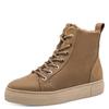 Winterboots TAMARIS, Damen, Gr. 37, braun (camel), Leder, Textil, unifarben, casual, Schuhe, Plateau, Schnürboots, Stiefelette, T-Logoaufnäher an der Schuhzunge