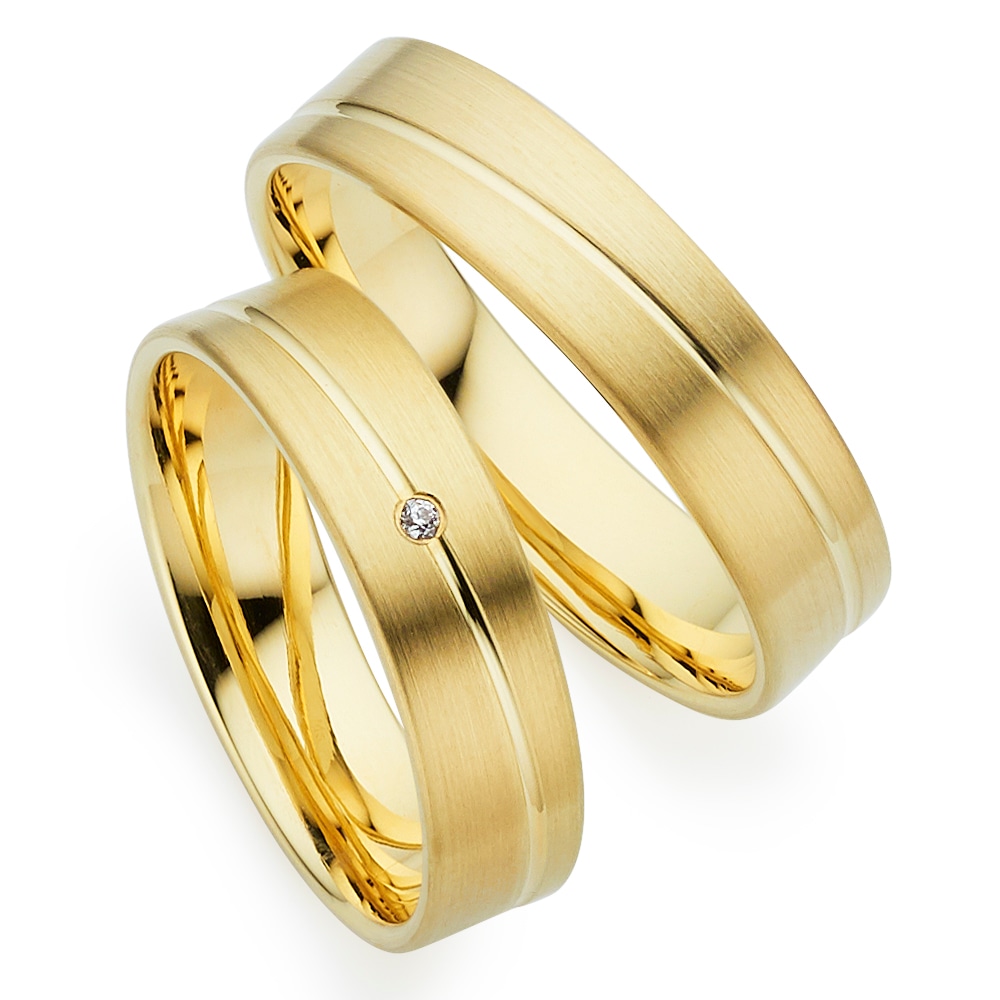 Trauring PHÖNIX "Schmuck, Partnerring, Ehering, Verlobungsring, Freundschaftsring" Gr. 53, gelbgoldfarben, Fingerringe, 53, 0,01 SI = kleine Einschlüsse mit Brillant, Silber 925 (Sterlingsilber), 5mm, Made in Germany - wahlweise mit oder ohne Brillant Image