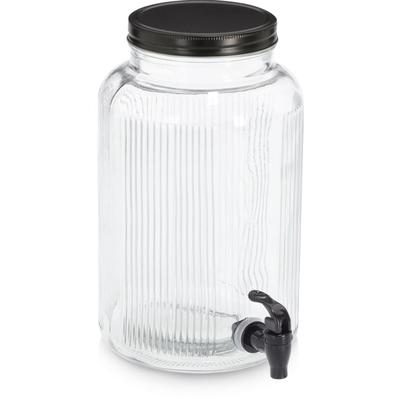 Getränkespender ZELLER PRESENT "Glas mit Zapfhahn, Glas/Metall", schwarz (transparent, schwarz), H:25,00cm Ø:16,00cm, Zapfanlagen, vielfältig einsetzbar, 3900 ml, Riffeloptik Image