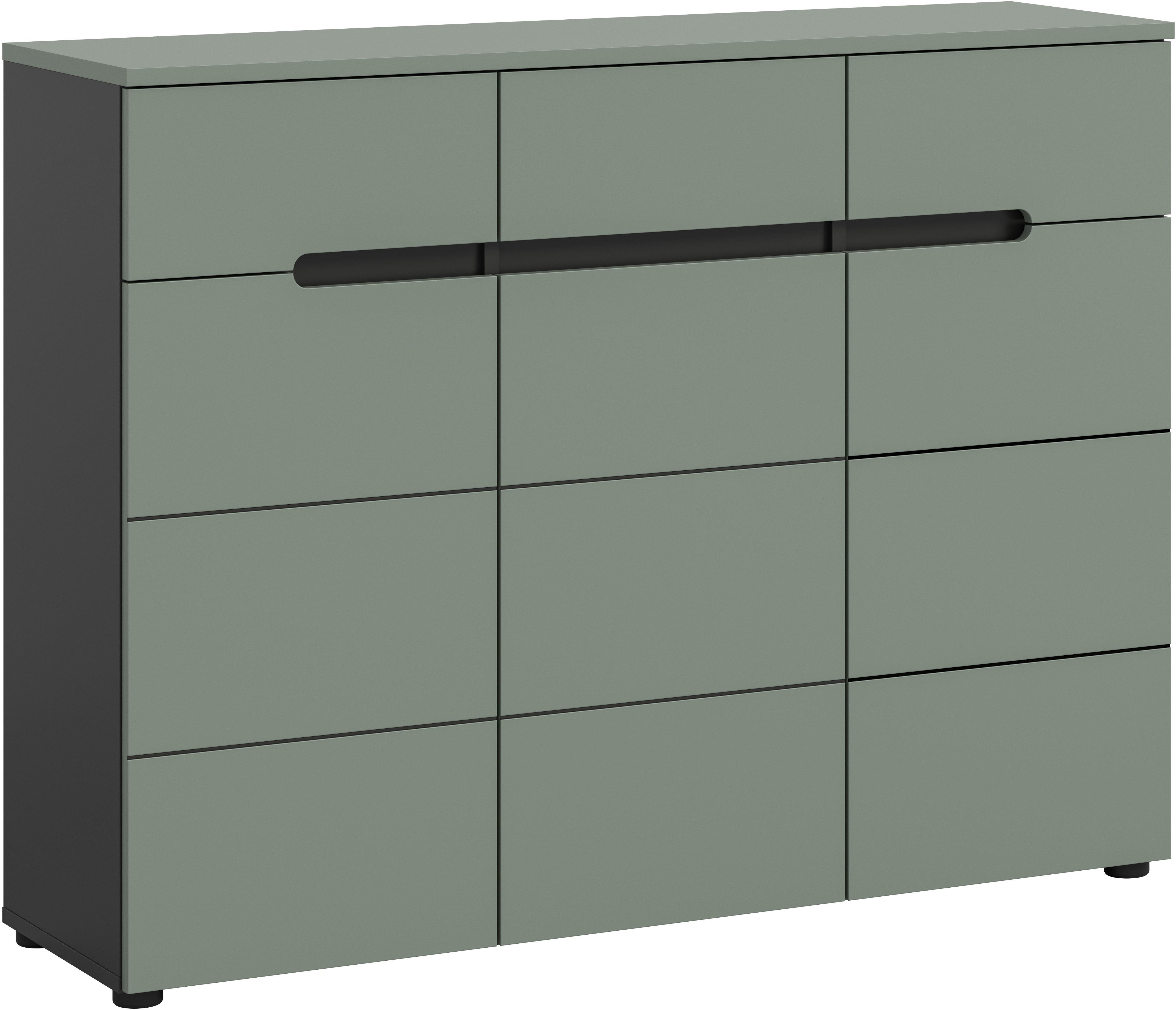 Garderobenschrank HOME AFFAIRE "REHAT, TOPSELLER, Breite 120 cm, 3 Türen, 3 Schubkästen, 12 Fächer", grau, grün, schwarz, B:120cm H:94cm T:37cm, FSC-zertifizierter Holzwerkstoff, Schränke, Garderobenschrank, Schuhschrank, Kommode, Schuhkommode,... Image