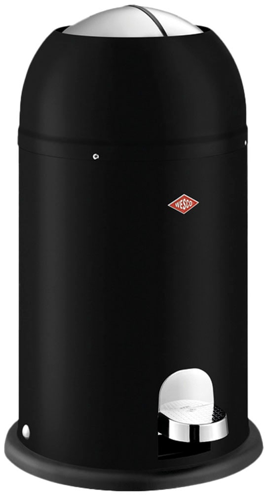 Mülleimer WESCO "Kickmaster Junior Abfallsammler mit Dämpfer", mattschwarz, B:30cm H:51cm T:30cm Ø:30cm, Kunststoff, Metall, Stahlblech, Mülleimer, Mülleimer, mit Kunststoffeinsatz, Klappe, Fußtritt und Bodenring