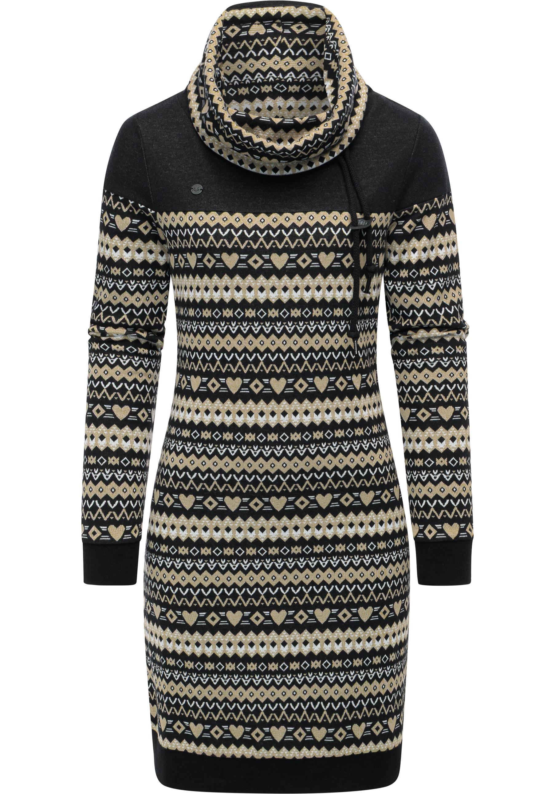 Sweatkleid RAGWEAR "Chlloe Jacquard YOUMODO", Damen, Gr. M (38), Normalgrößen, schwarz, Material: 70% Baumwolle, 30% Polyester, figurumspielend ca. Mitte Oberschenkel, hoch geschlossener Ausschnitt, Ärmel ohne Ärmelschlitz Bündchen, Kleider,... Image