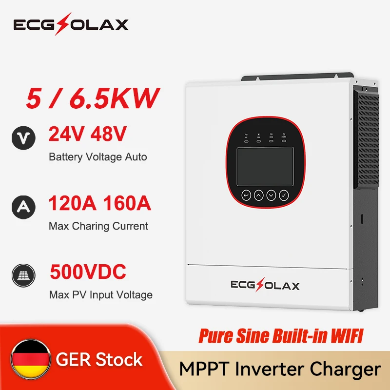 Onduleur solaire hybride ECGSOLAX 5KW 24V 220Vac avec onduleur hybride solaire MPPT 160A onduleur solaire WIFI intégré