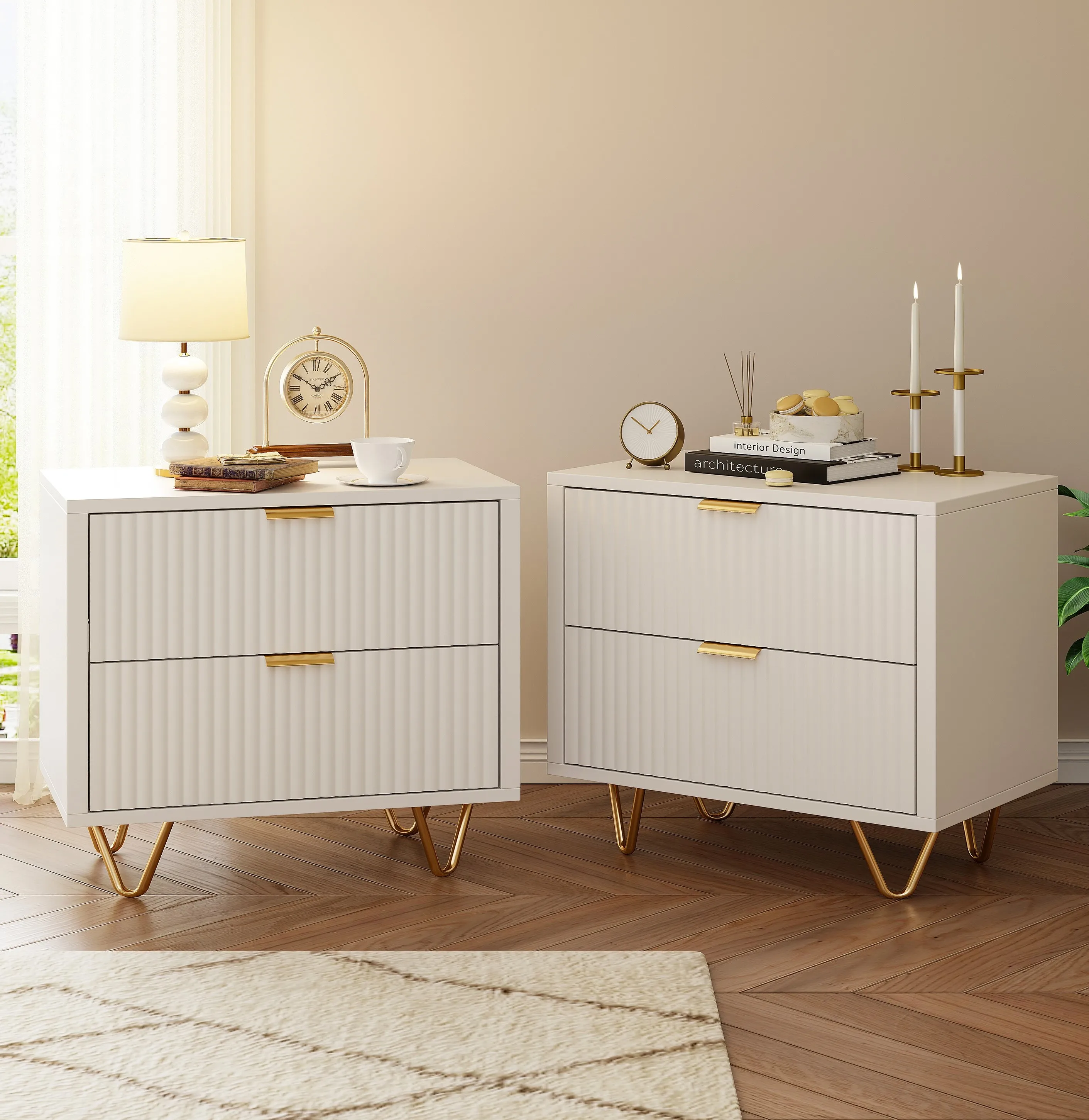 Rosahqnda Table de chevet 2 pièces commode table d