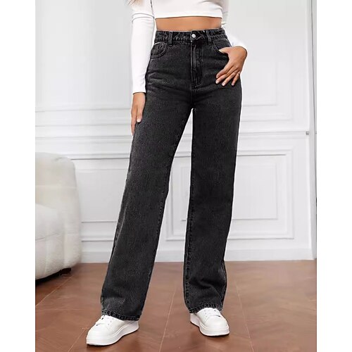 Per donna Jeans Chinos Dritto Vacanza Vintage Streetwear Lunghezza intera Vita media Semplice Tasca Elastico in vita Confortevole Inelastico Micro-elastico Quotidiano All'aperto Streetwear Blu marina