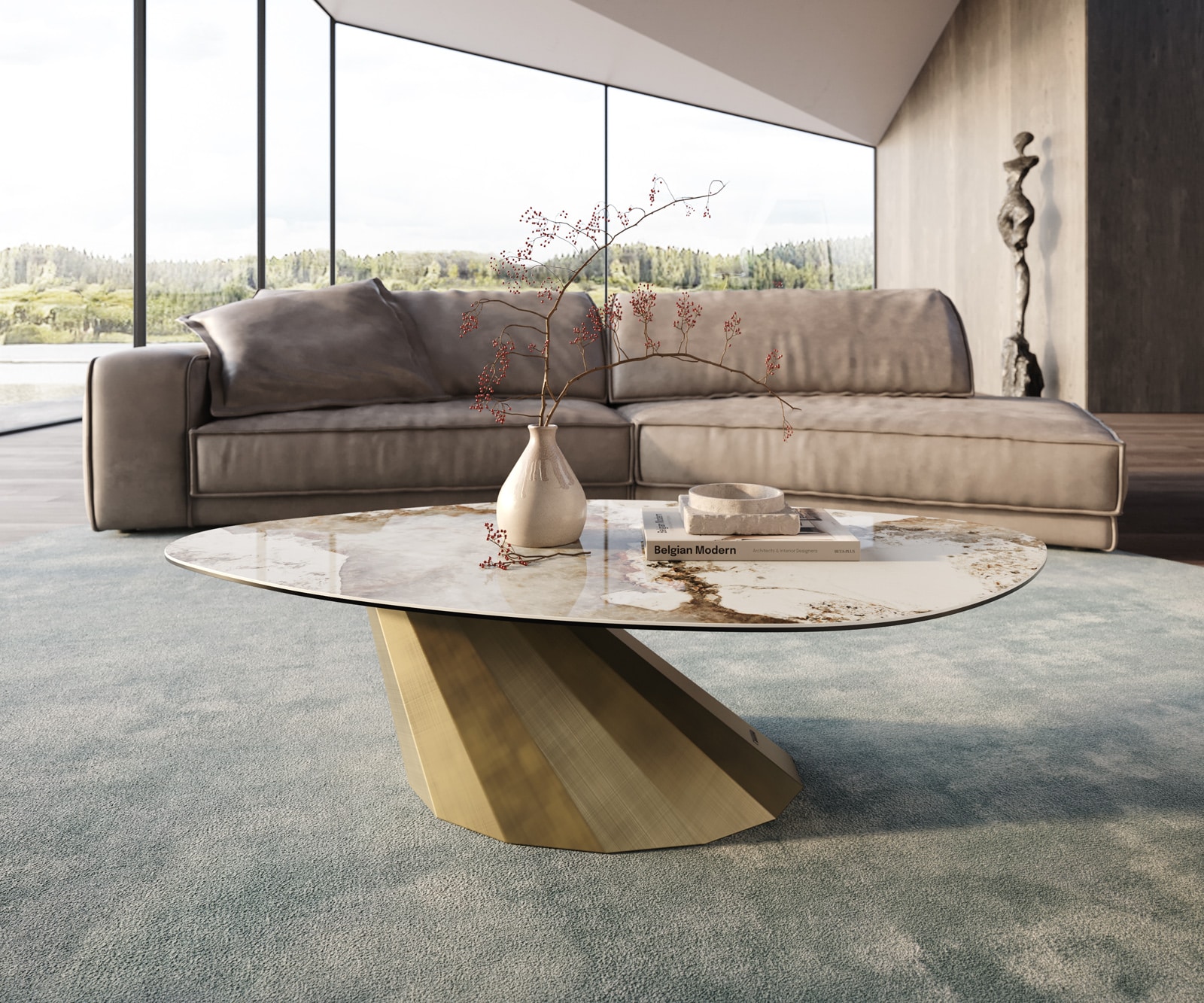 DELIFE Couchtisch Edge Organisch 140x76 cm Keramik Minas Melange Parabi Metallic Gold, Couchtische Image