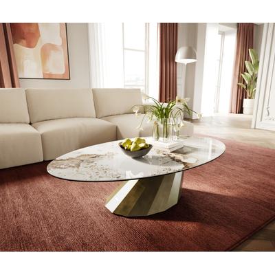 DELIFE Couchtisch Edge Oval 140x80 cm Keramik Minas Melange Parabi Metallic Gold, Couchtische Image