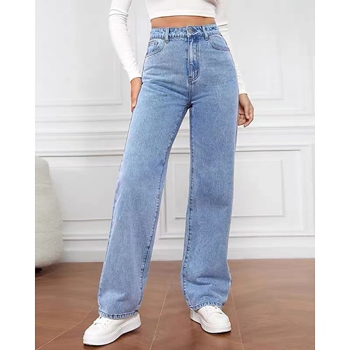 Per donna Jeans Chinos Dritto Vacanza Vintage Streetwear Lunghezza intera Vita media Semplice Tasca Elastico in vita Confortevole Inelastico Micro-elastico Quotidiano All'aperto Streetwear Blu marina
