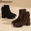 Winter Vintage Schlanke Frauen Starke Ferse Stiefeletten Metall Karree Schuhe Moderne Kurze Botas Para Mujer