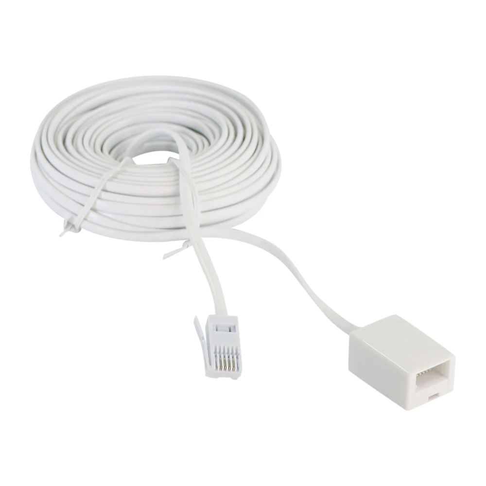 5M 10M 15M 20M 6P4C Modular British Telephone Phone Cables Wire White Extended Cable Extension Line Accessories