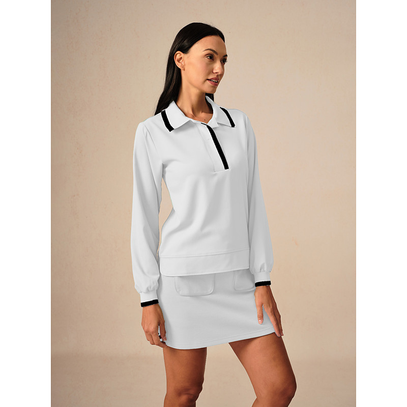 Women's Golf Polo Shirt Button Up Polo Black White Long Sleeve Top Ladies Golf Attire Clothes Outfits Wear Apparel