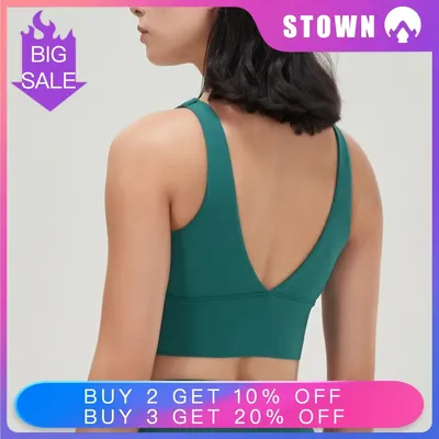 Damen-Yoga-Sport-BH mit tiefem V-Ausschnitt und Racerback – hochgeschlossenes, gepolstertes Push-Up-Weste-Fitness-Top für Workouts und Fitness