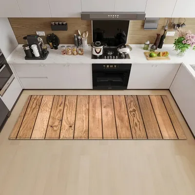 Wood Plank Stripe Color Pattern Home Kitchen Floor Mat Door Front Decoration Floor Mat