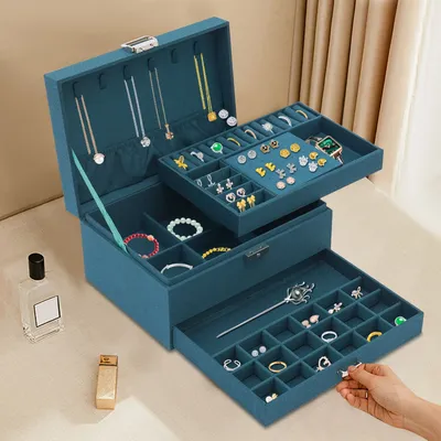3 Layers Large Capacity Jewelry Organizer Box, Vintage Jewelry Box, Ring Earring Necklace Storage Jewellery Box, with Lock
