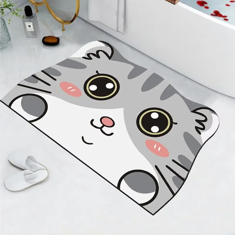 VIKAMA süße Katze Kieselalgen Schlamm super saugfähige Matte rutschfeste Toilettenmatte schnell trocknende Bodenmatte Eingang Gang Fußmatte Home Decor Teppich Image