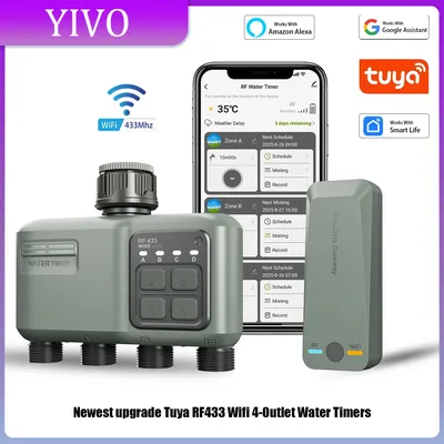 Tuya Wifi + RF433 smart Garten Sprinkler Wasser Timer 4-Outlet Regen Verzögerung Filter Programmierbare Automatische Bewässerung Controller