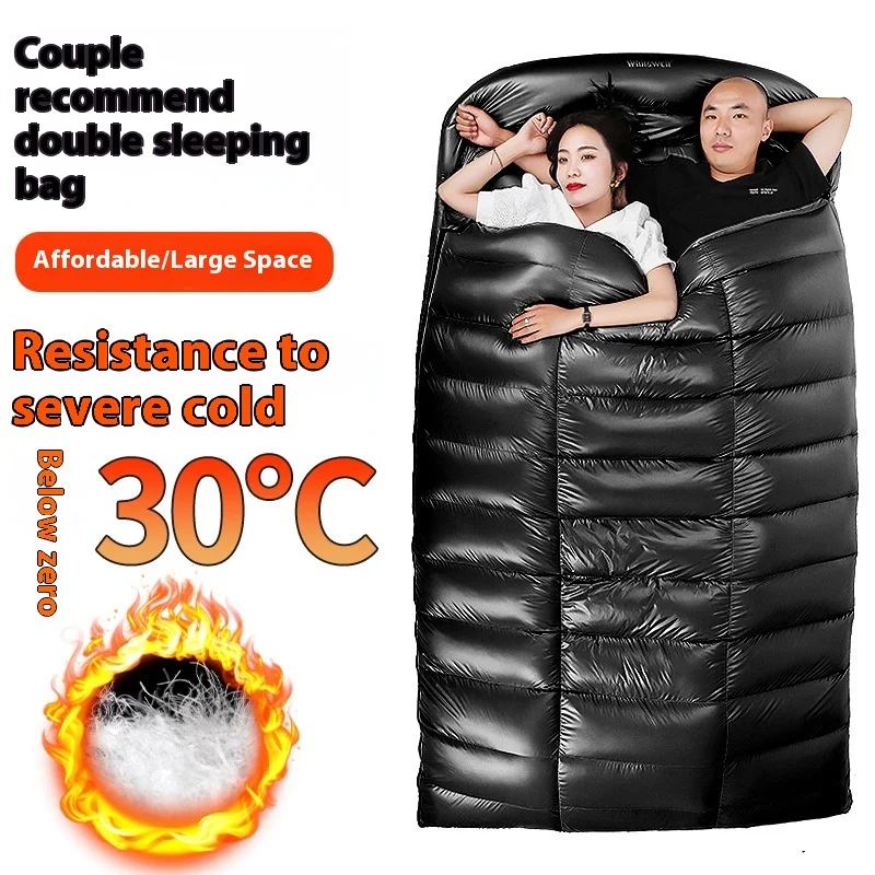 Weißer, mit Entendaunen gefüllter Camping- oder Heimschlafsack für 2 Personen, dünn, geeignet für warmes Wetter, Größe 220 x 130 cm, großer Raum Image