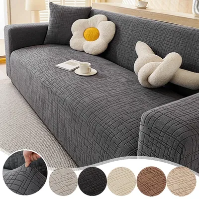 Four Seasons Jacquard Sofa Cover Stretch Elastic Non Slip Cover Solid Color Thickened Protector for Living Room 1/2/3/4/5 Seater