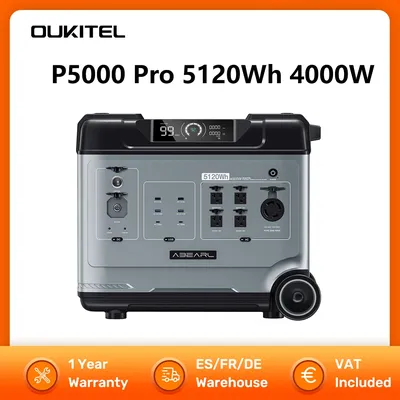OUKITEL P5000 Pro Tragbares Kraftwerk 5120 Wh 4000 W AC-Ausgang Nahtlose USV-Batterie-Backup mit Rädern Dual 100 W USB-C LiFePO4