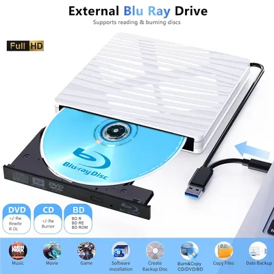 Externes Blu-Ray-Laufwerk, USB 3.0 und Typ-C 3D-Blu-Ray-Brenner-Player, DVD/CD/BD-Lesegerät, optisches Laufwerk für Laptop-Desktop-PC