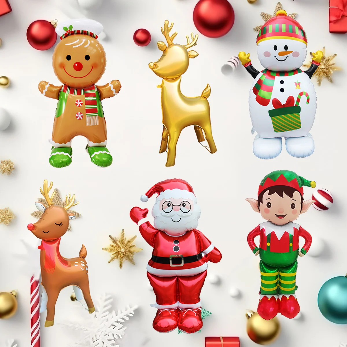 1pc 60 zoll Stand Sockel Weihnachten Thema Santa Claus Schneemann Lebkuchenmann Elf Form Folie Ballons Weihnachten Dekorationen Image