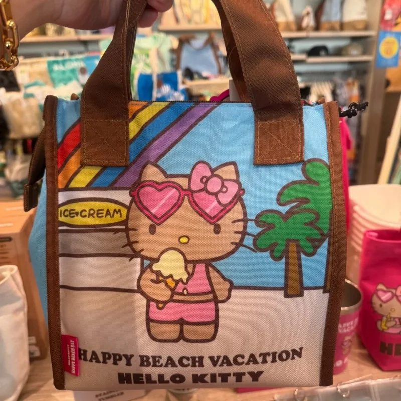 Japanische neue Sanrio Black Skin Hello Kitty Bento Tasche Cartoon süße Kitty Katze tragbare Isoliertaschen Student tragbare Lunchtasche