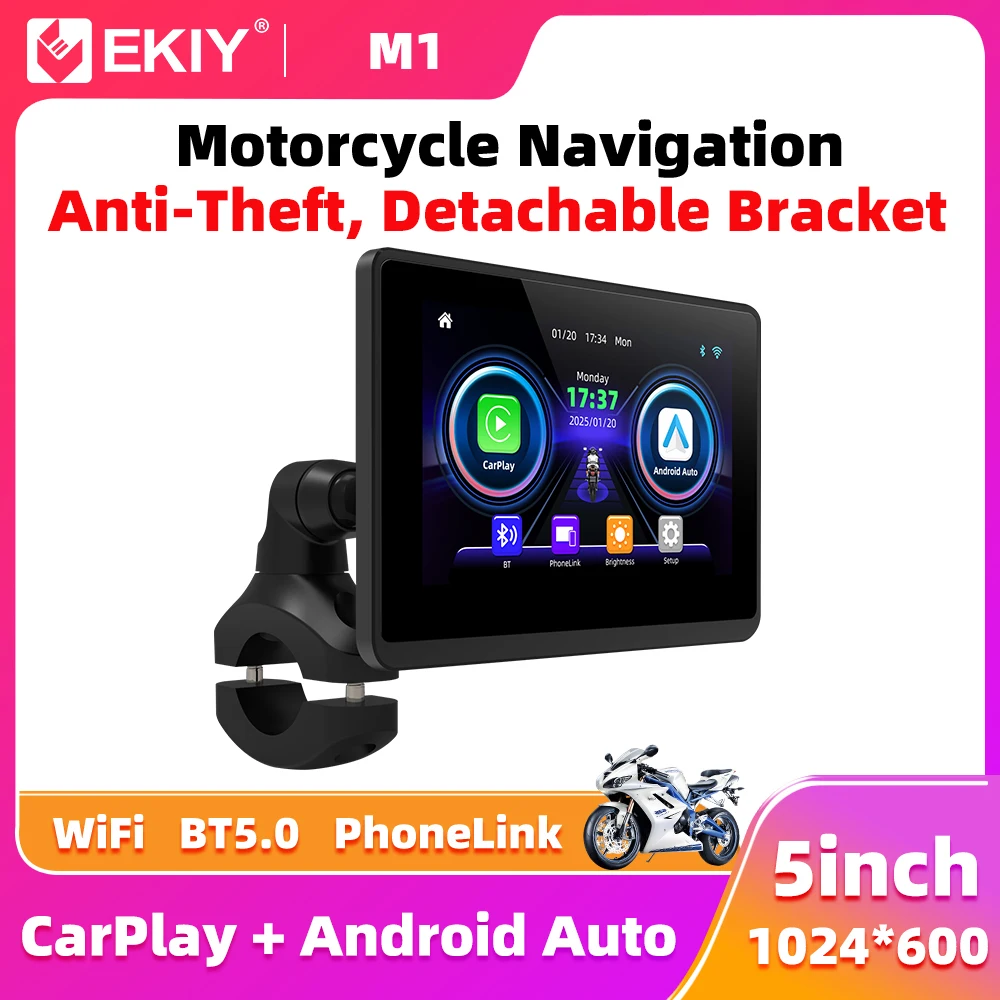EKIY 5,0 Zoll Wireless CarPlay Moto Android Auto Tragbare Digitale Motorrad Armaturenbrett GPS Motorrad Navigation Display Bildschirm Image