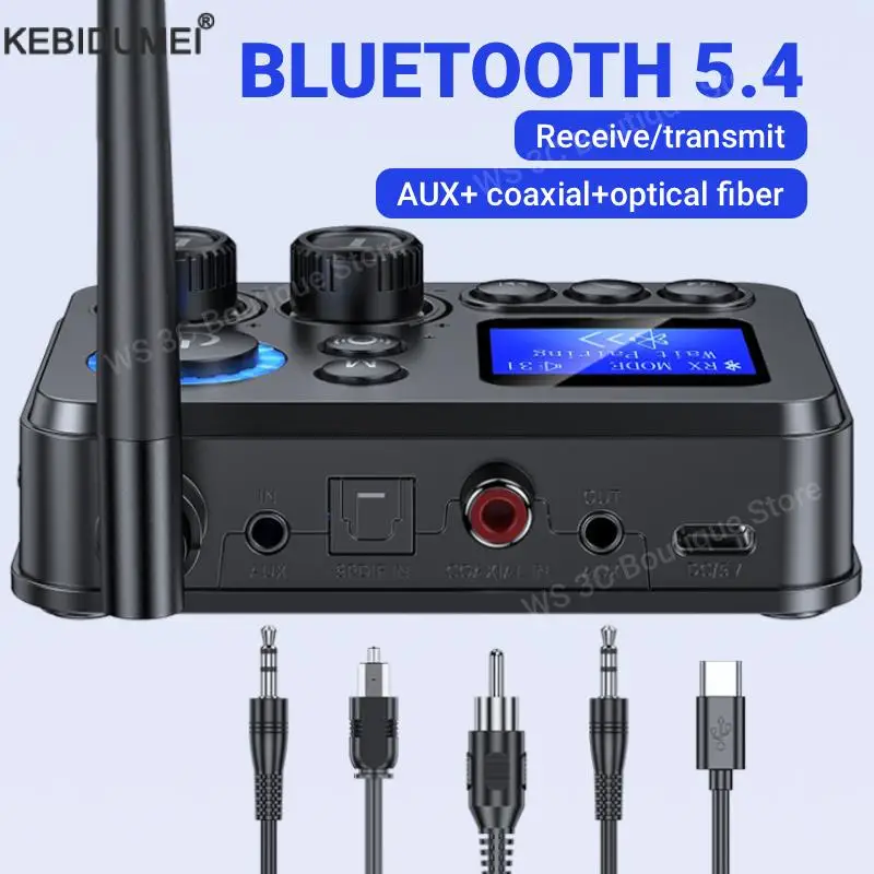 Trasmettitore ricevitore Bluetooth 5.4 Jack AUX da 3,5 mm Adattatore audio wireless ottico/coassiale Supporto TF/U-Disk Play per TV PC