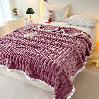 Stripped Blanket for Bed Thermal Blanket King Size Sherpa Fleece Throw Blanket for Couch Sofa Bedroom Soft Warm Blanket
