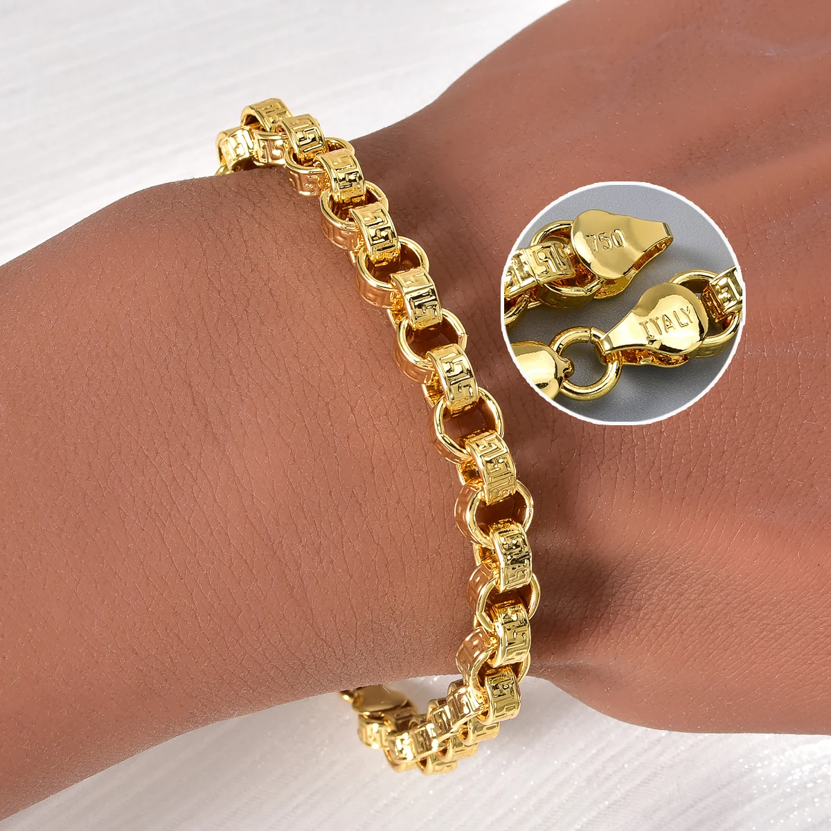 Italien 750 Armband Cooles Kupferarmband 18 Karat vergoldet Hip-Hop Täglicher Herrenschmuck Accessoires für Freunde Geschenke