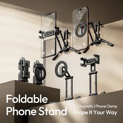 Ulanzi SK29 Foldable Phone Stand Magnetic / Phone Clamp Selfie Stick Desktop Stand Tripod 360° Rotation for Vlog Livestreaming