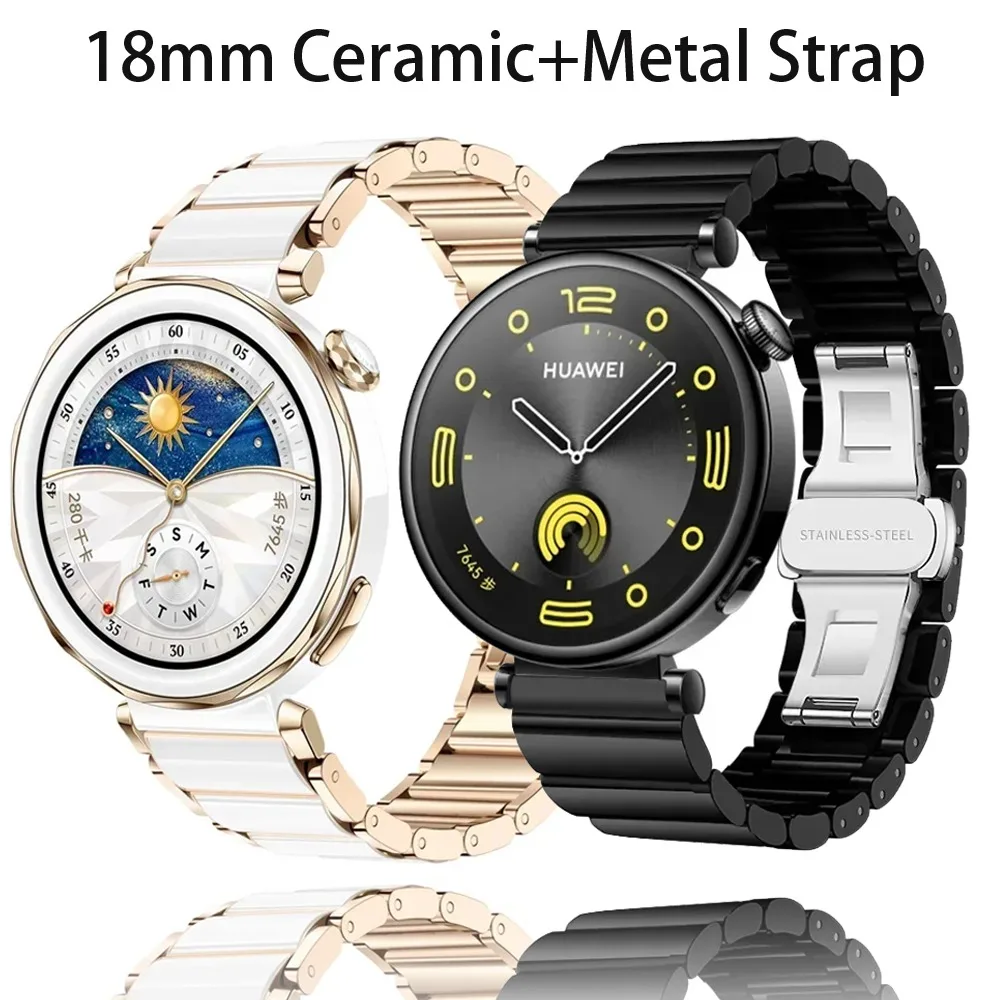 18 mm Keramik + Metallarmband für Huawei Watch GT5 Pro 42 mm/GT5 41 mm, Sport, atmungsaktiv, bequem, Armband für Huawei Watch GT4 41 mm Image