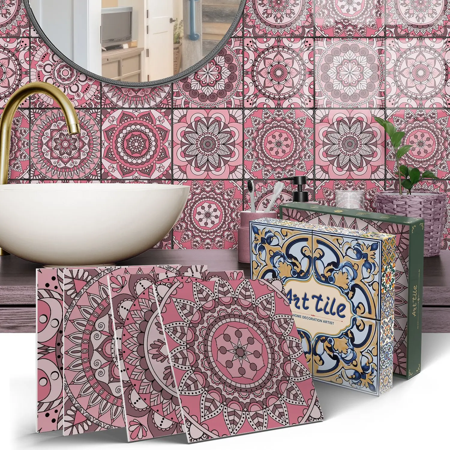 12 Teile/satz 3D Retro Druck Fliesen Aufkleber PET Verdickte Schaum Wasserdicht Selbst-klebe Kunst Fliesen Aufkleber für Küche Und bad