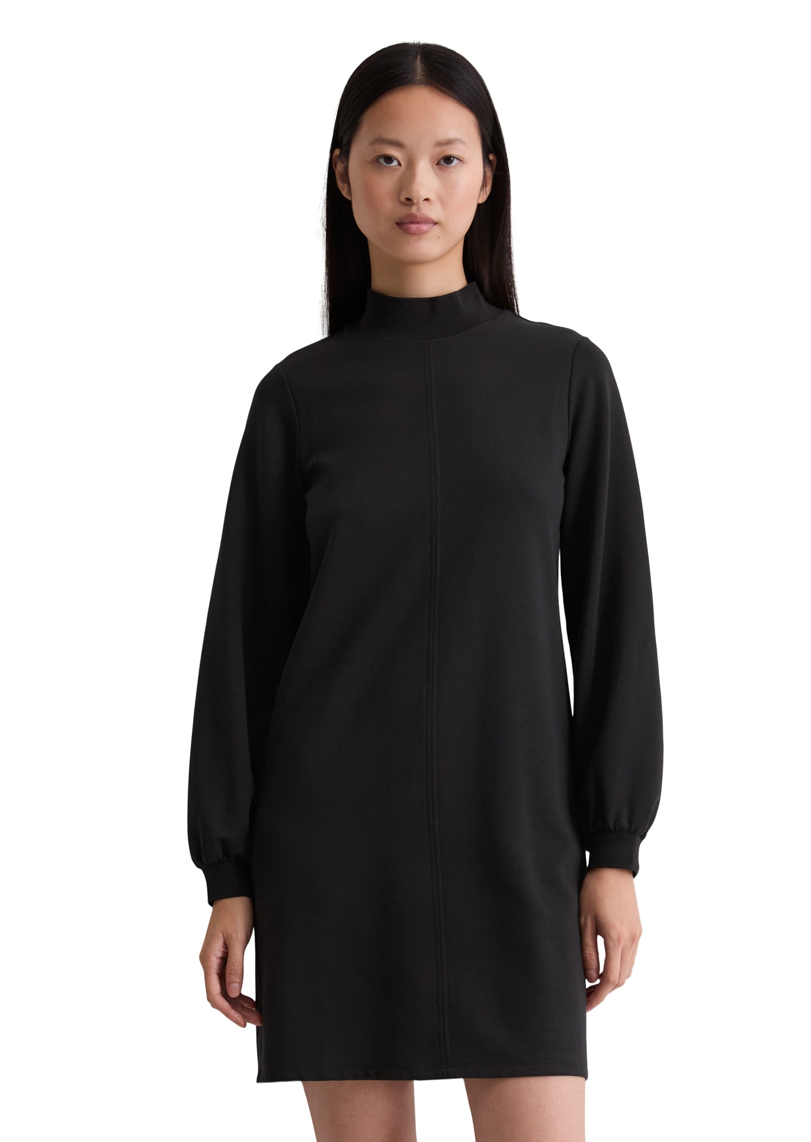 Jerseykleid MARC O'POLO "aus Interlock-Qualität", Damen, Gr. 38, Normalgrößen, schwarz, Obermaterial: 95% Baumwolle, 5% Elasthan; Futter: 100% Nicht verfügbar, unifarben, relaxed fit knielang, Rundhals, normaler Saum, Kleider Image