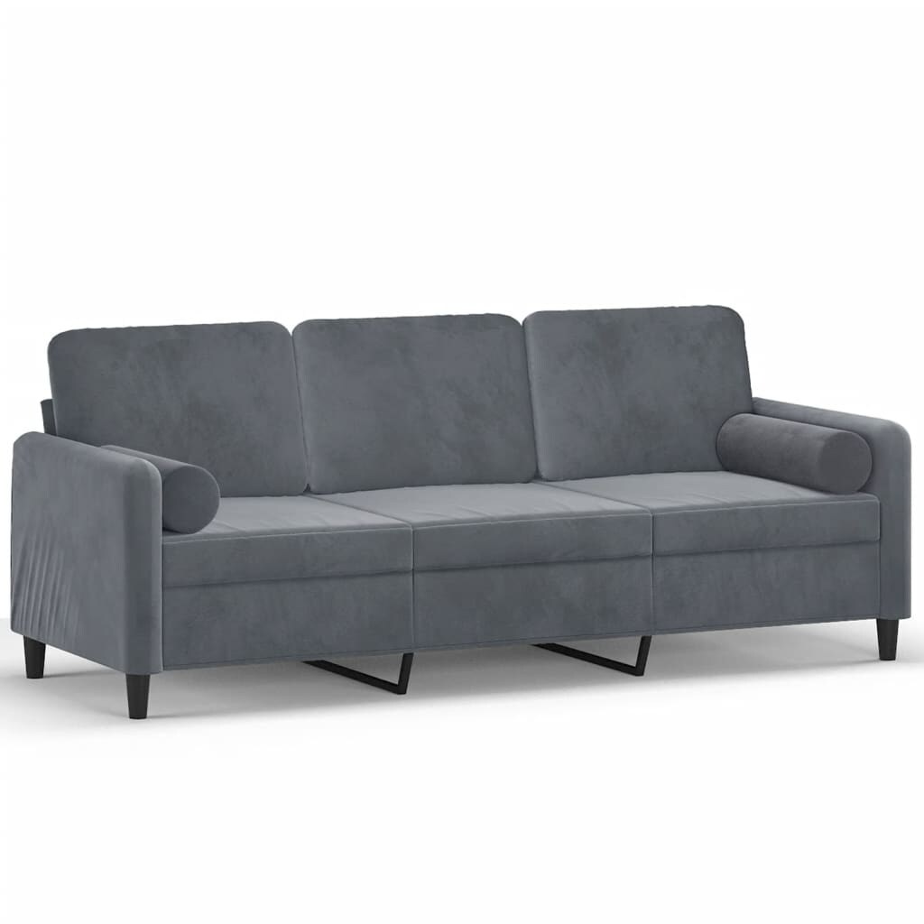 vidaXL 3-Sitzer-Sofa mit Zierkissen Dunkelgrau 180 cm Samt Image