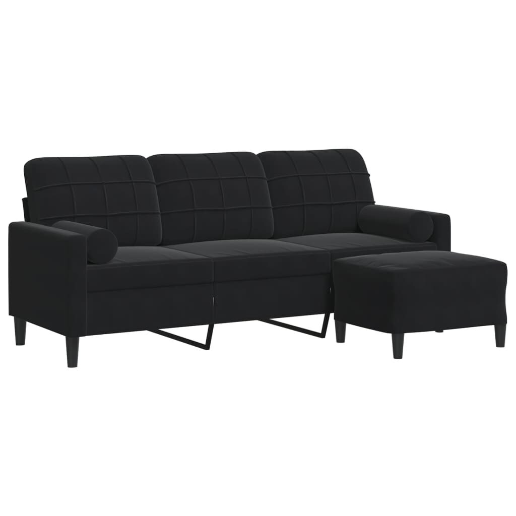 vidaXL 3-Sitzer-Sofa mit Hocker Schwarz 180 cm Samt Image