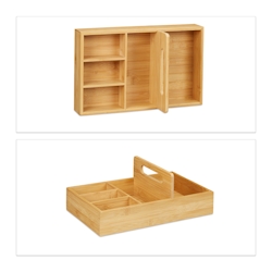 Relaxdays Schreibtisch Organizer aus Bambus, Stiftehalter für Büro und Zuhause, 5 Fächer, HBT 12,5x32,5x20,5 cm, natur Image