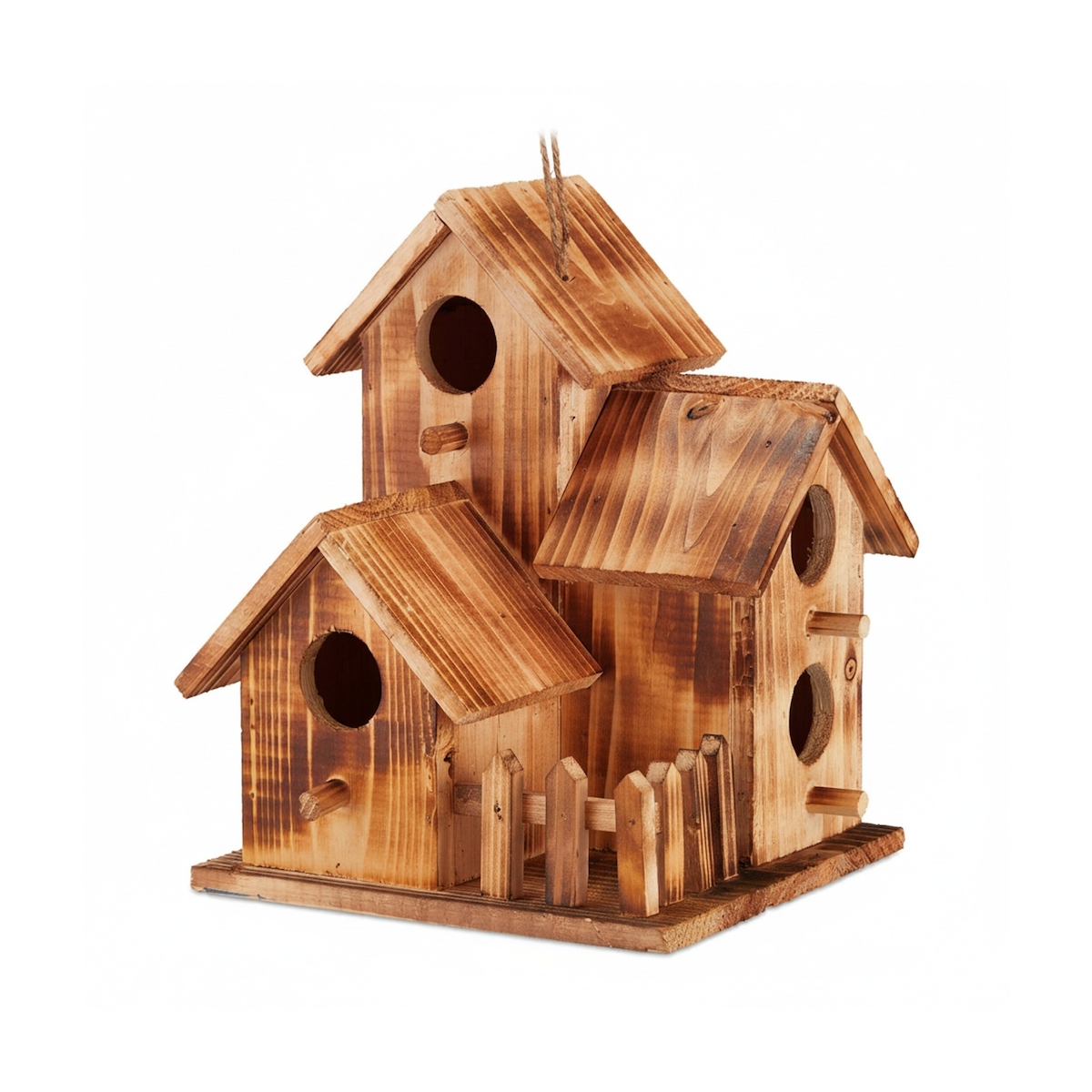 Relaxdays Vogelhaus, zum Aufhängen, Balkon, Terrasse, Garten, gebranntes Holz, Deko Nistkasten, HBT 34x20x19 cm, natur Image