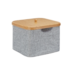Relaxdays Aufbewahrungskorb Stoff, Aufbewahrungsbox mit Deckel, Regalkorb grau, Stoffbox, HxBxT: 25 x 33 x 33 cm, grey Image