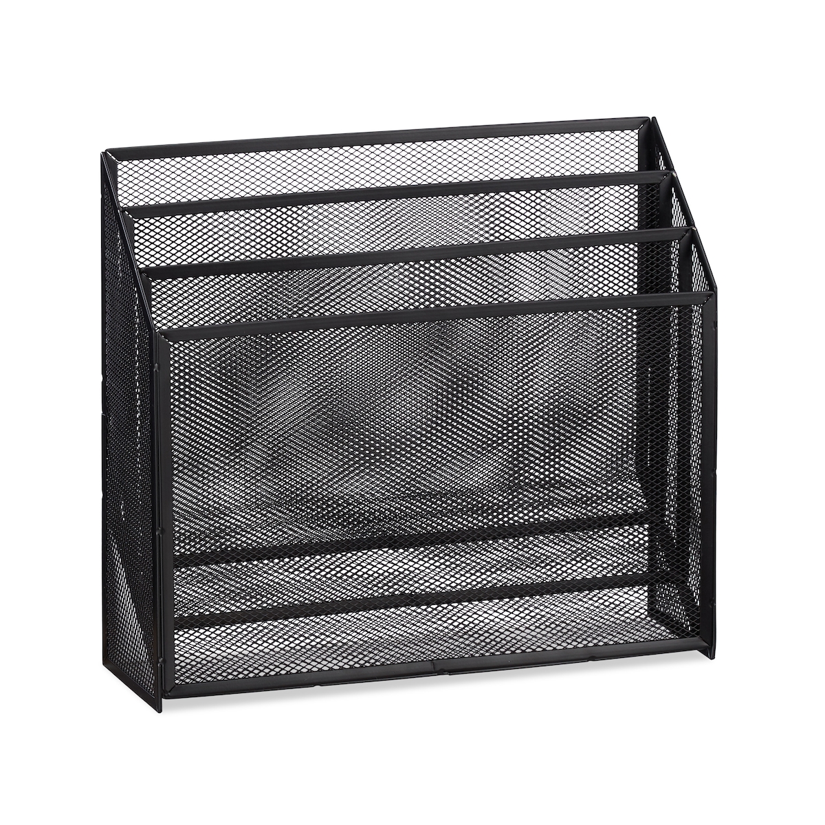 Relaxdays Dokumentenhalter, stehender Briefhalter mit 3 Ablagen, für Schreibtisch, Metall, HBT 29,5 x 32 x 9 cm, schwarz Image
